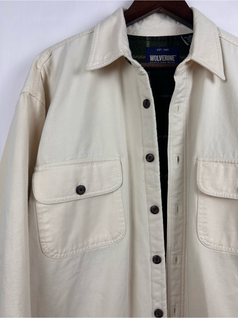 Vintage Wolverine Canvas Fleece Lined Shirt Jacket Men’s L Cream Workwear